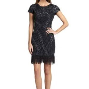 Aidan Mattox black beaded fringed cocktail dress, size 12